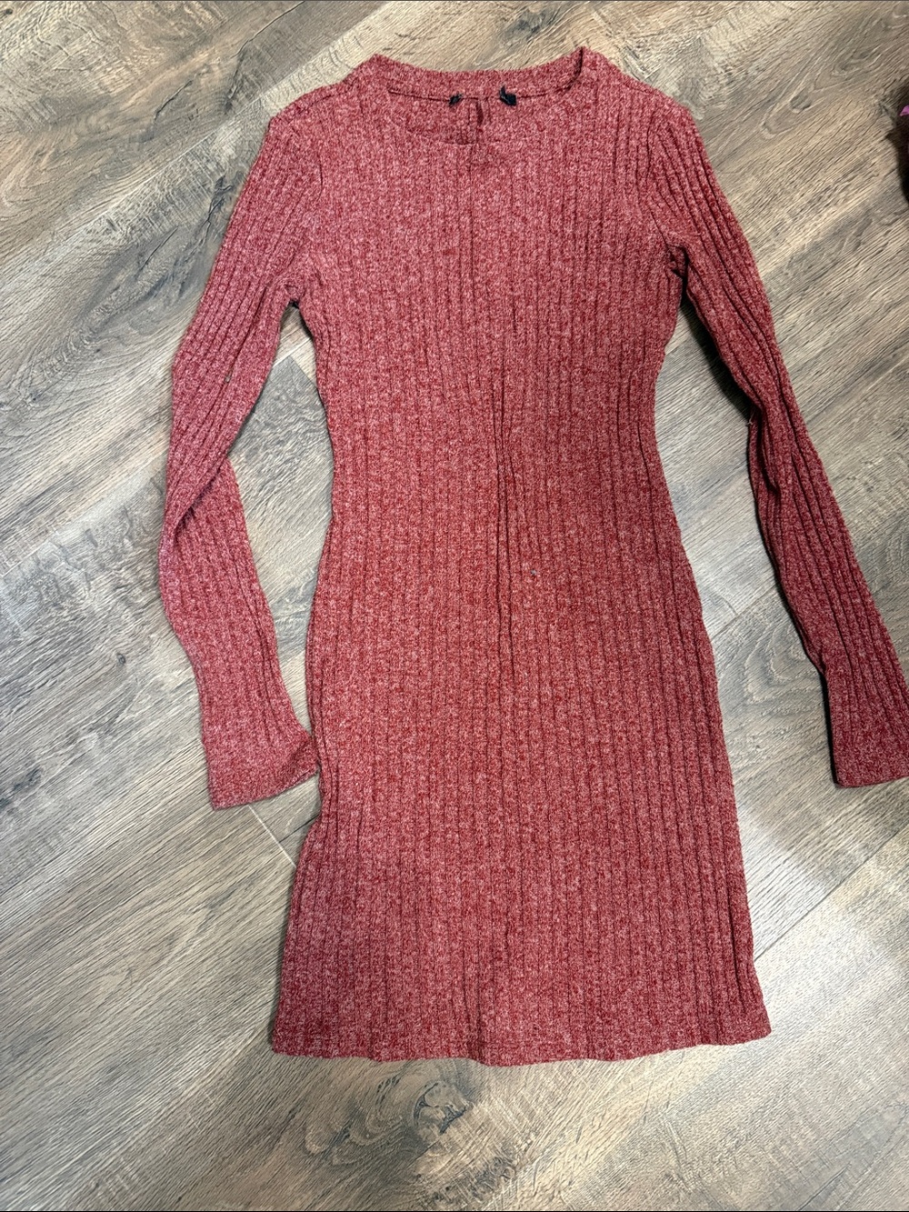 Ribbed Long-Sleeve Knit Dress - Red